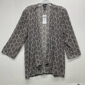 Chicos Travelers Collection Black White Open Front Cardigan Jacket NEW Size 1=M8